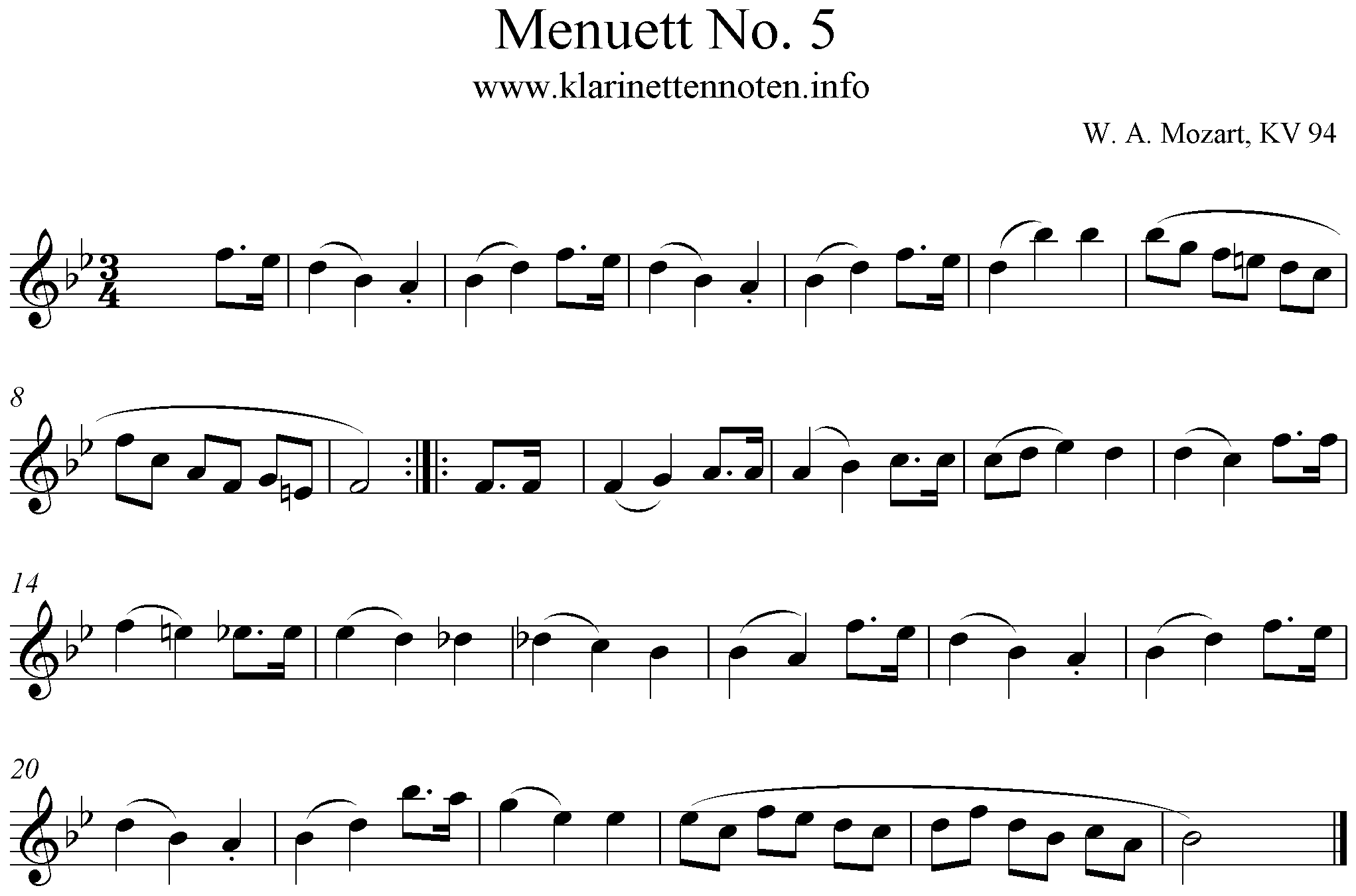 Mozart Menuett No5, KV94